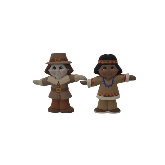 Thanksgiving Ceramic Pilgrim Indian Figures Hand Painted 8" - Picture 1 of 15